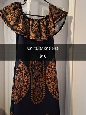 Black Off-Shoulder Dress with Copper Floral Print